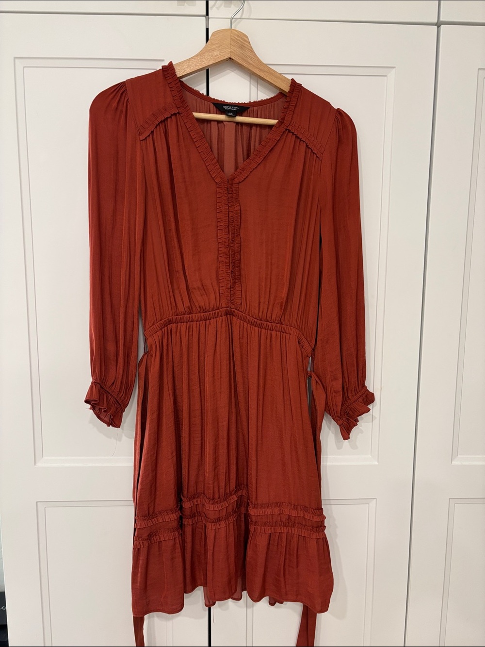 Silky Long-Sleeve Ruffle Dress - xs